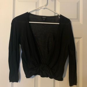 Size M shinenewyork WOMENS black 3/4sleeve tie closure cardigan